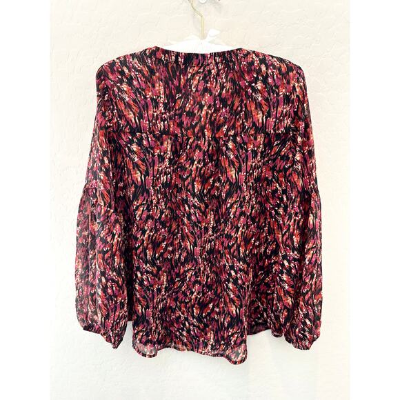 ANTHROPOLOGIE | Sarah Hann Feather Print Semi Sheer Metallic Peasant Blouse | XS - Picture 5 of 8